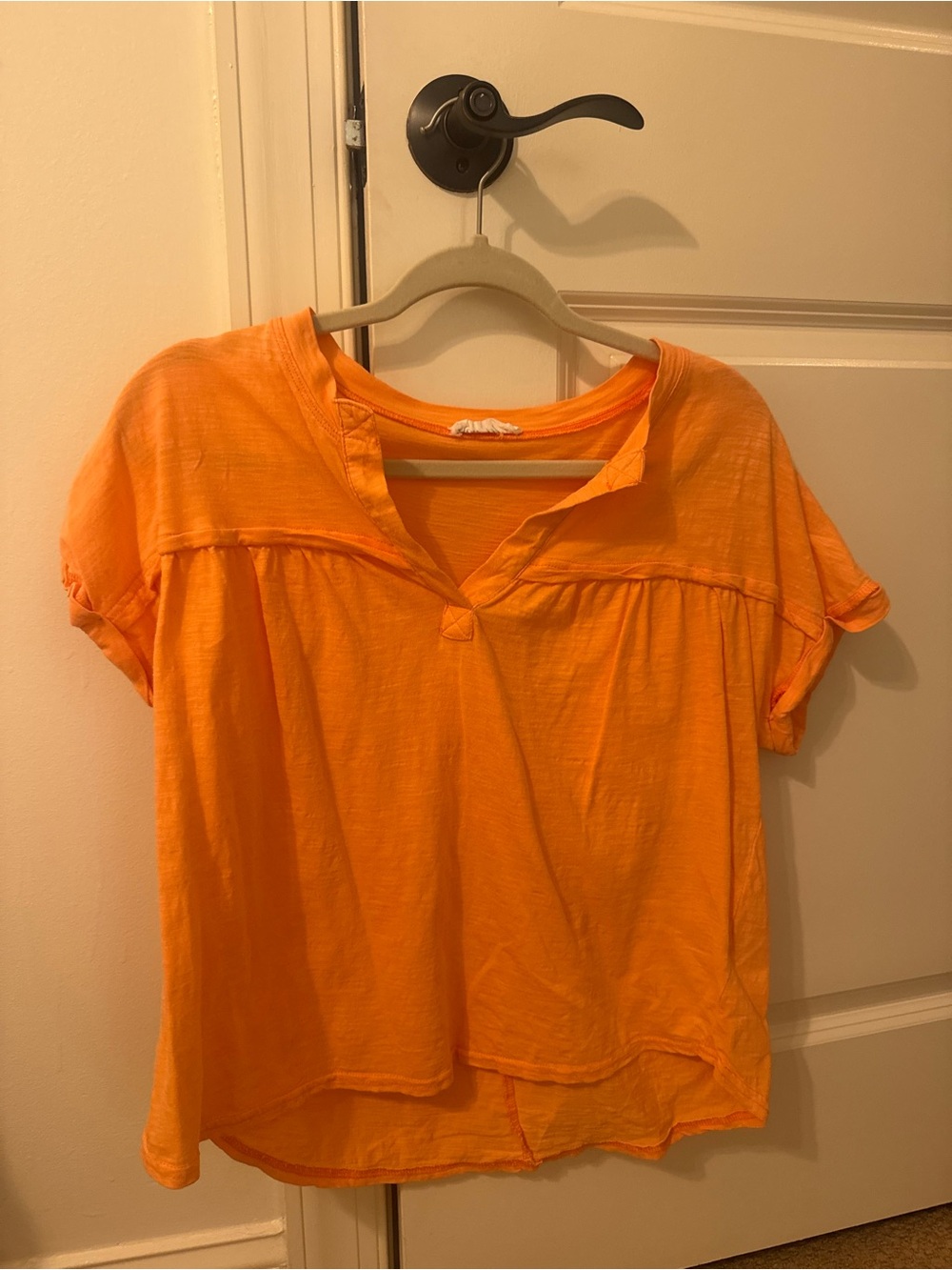 Women's Split-Neck Short Sleeve Top - Bright Orange